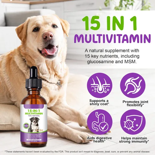 Vista 3 de Gotas multivitamínicas para perros, líquido multivitamínico 15 en 1 para perros con vitamina C-20 Mg, vitamina D-100 Iu y B1-3, suplementos de salud