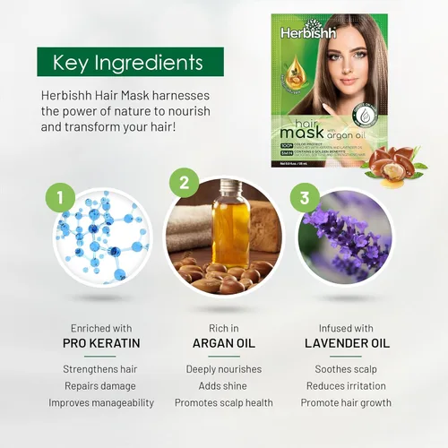 Vista 3 de Herbishh Mascarilla de argán para el cabello, acondicionador e hidratación profundos para un cabello de aspecto más saludable, 0.88 onzas