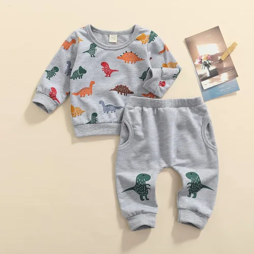 Vista 2 de Ropa de bebé recién nacido diseño de animal de dinosaurio género neutral de manga larga para otoño e invierno