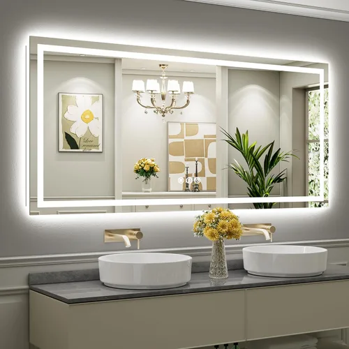 Vista 10 de Briivue Espejo de baño LED de 20 x 28 pulgadas con luces, retroiluminado y frontal iluminado, espejo de tocador de baño con luz antiniebla