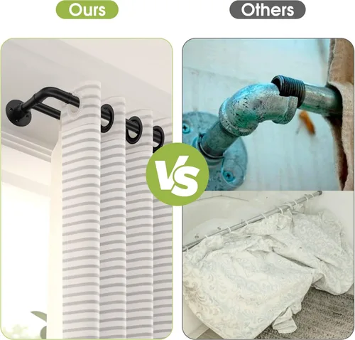 Vista 4 de Barras de cortina dobles para ventanas de 28 a 48 pulgadas, barra de cortina industrial negra mate de 1 pulgada de servicio pesado, barras