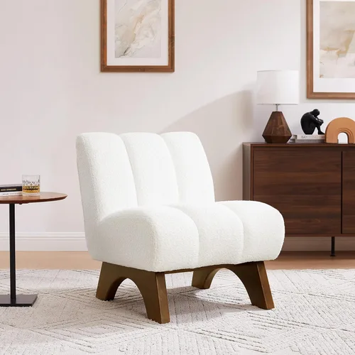 Vista 60 de Art Leon Silla decorativa moderna, sofá modular de tela sherpa, silla individual sin brazos con patas de madera para sala de estar, dormitorio, verde