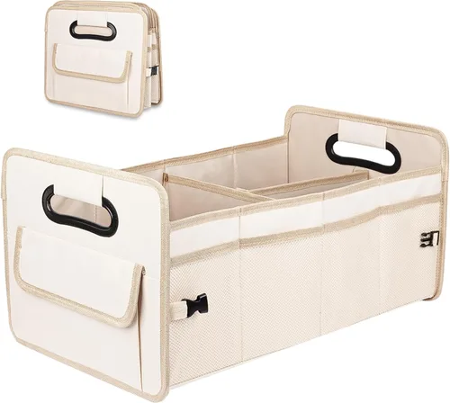 Vista 17 de JiatuA - Organizador para maletero de vehículo, caja de almacenamiento plegable con múltiples compartimentos; accesorio ajustable para automóvil