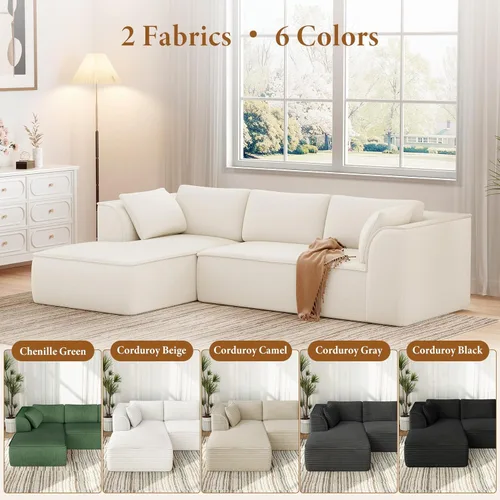 Vista 8 de Vesgantti 106" Cloud Couch Sectional Modular Sofa, Deep Seat Comfy Cloud Couch Chenille Memory Foam Sofa Modular Couches for Living Room Bedroom, No