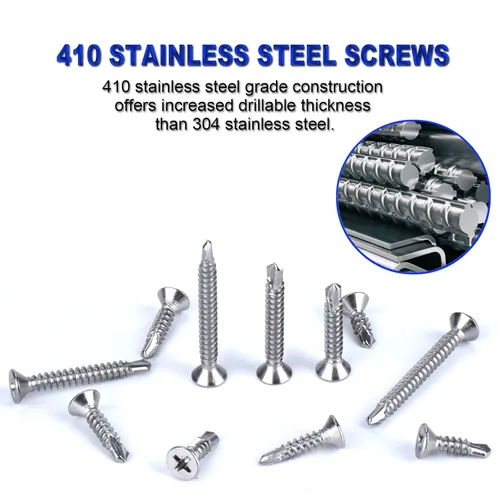 Vista 5 de #10 Flat Head Self Drilling Screw Assortment Kit, Length 1/2'' to 1-1/2'', 410 Stainless Steel Self Tapping Screws for Sheet Metal Attach Metal Lath