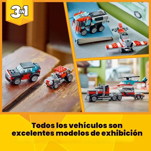 Vista 5 de LEGO Creator 3 en 1 Camión de Plataforma Plana con Juguete de Helicóptero, se Transforma de Juguete de Camión de Plataforma Plana a Avión de Hélice