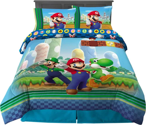 Vista 71 de Franco - Juego de ropa de cama coleccionable Nintendo Donkey Kong, 5 piezas, edredón reversible supersuave y juego de sábanas con funda