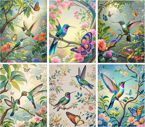 NUFTVI Paquete de 6 kits de pintura de diamantes de colibrí, pintura de piedras preciosas de eneldo completo 5D, 12 x 16 pulgadas, decoración de