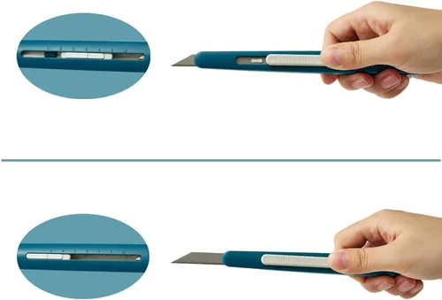 Vista 4 de Cortador de caja de seguridad de cuchillo de precisión, auto retráctil, delgado, longitud de hoja ajustable rápido, perfecto para recortar