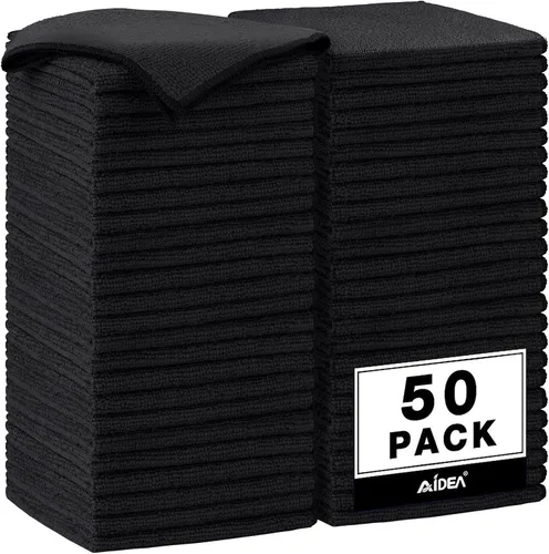 AIDEA Paño de limpieza de microfibra negro 50PK, toallas de microfibra para automóviles, paños de automóvil de alta calidad, trapos de limpieza sin