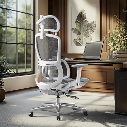 Vista 8 de Hbada E2 Silla de oficina ergonómica, silla de oficina de malla grande y alta con soporte lumbar dinámico de 6 vías, reposabrazos ajustables 3D