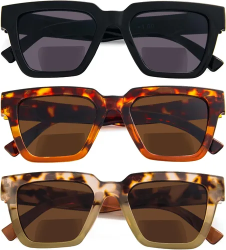 Vista 7 de KoKoBin Paquete de 3 lentes de sol de lectura bifocales estilo Oprah para mujer, marco cuadrado de gran tamaño, cómodos lectores (multicolor 2)