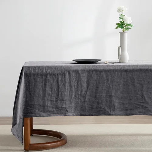 Vista 9 de EVERLY 100% Pure Linen Rectangle Tablecloths 60x84Inches for Dining,Buffet Parties,Picnic,Events,Weddings and Restaurants,Decorative Black
