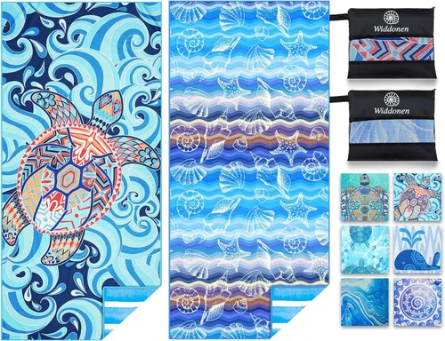 Vista 16 de Paquete de 2 toallas de playa ligeras de microfibra, sin arena, de secado rápido, absorbentes, delgadas y compactas, para piscina, camping