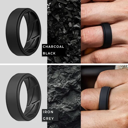 Vista 3 de ThunderFit - Anillos de boda y compromiso de silicona para hombres, con ranuras internas de ventilación y diseño elegante con borde escalonado