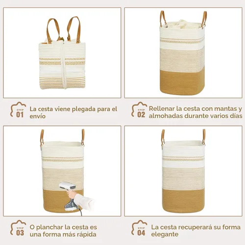 Vista 8 de danpinera - Cesta grande de 79 L para ropa sucia, cesta tejida de algodón con asas, cesta de almacenamiento para ropa sucia en el baño, cesta