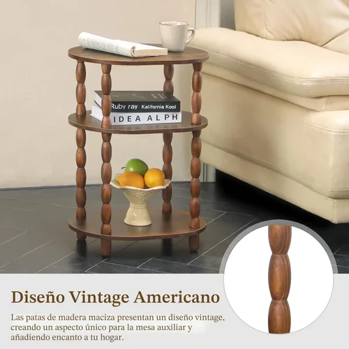 Vista 5 de MaxSmeo Mesa Auxiliar, Mesa de 3 Niveles Pequeña, Mesa de Noche de Diseño Ovalado Moderno, Mesa de Acento para Sala de Estar, Dormitorio, Marrón