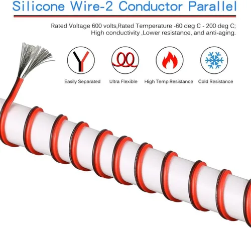 Vista 4 de BNTECHGO Conductor paralelo de silicona de 2 cables trenzados, cable rojo y negro
