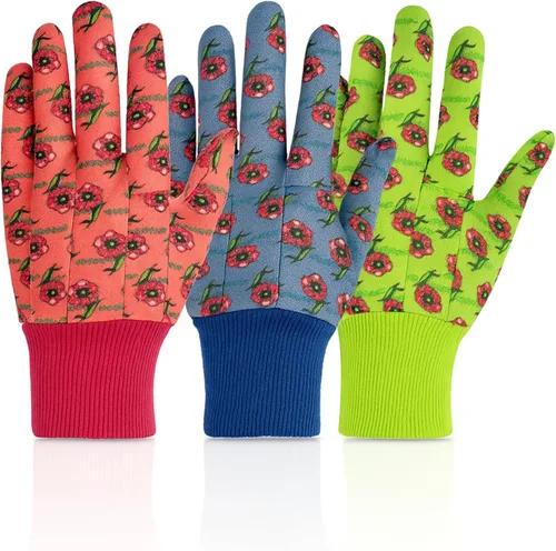 G & F Products JustForKids Garden Gloves, Soft Cotton Kids Work Gloves with Knit Wrist, Assorted Colors Red/Green/Blue