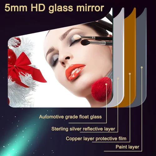 Vista 3 de Espejo de pared irregular sin marco con luz LED, espejo de baño retroiluminado con LED tricolor regulable, espejo de maquillaje asimétrico con gotas