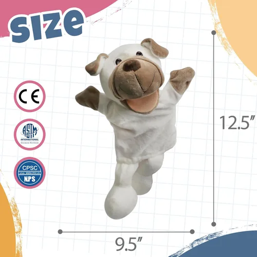 Vista 4 de Easfan Marioneta de Mano de Cachorro Juguete de Peluche Suave de Animal con Boca Móvil Narración Interactiva Juguetes Lindos de Perro Creatividad e