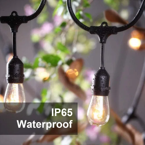 Vista 5 de SUNTHIN Luces de Cadena para Exteriores, luz de cadena de grado comercial de 48 pies con 15 bombillas Edison vintage regulables de 11 W, colgantes