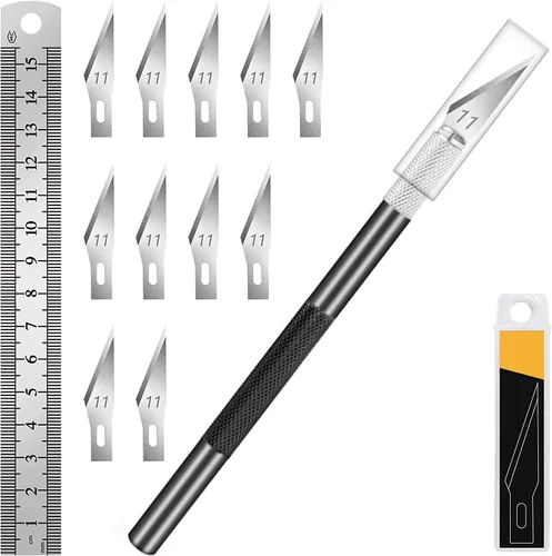 Vista 18 de 1 pieza cuchillo de manualidades cuchillo de hobby con kit de 11 piezas cuchillas de acero inoxidable, 1 pieza regla de acero de 15MM para arte