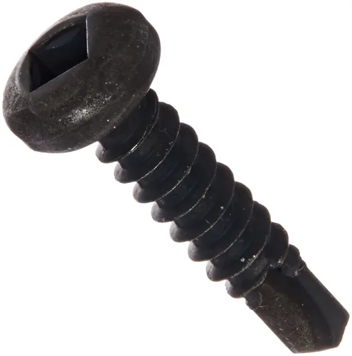 Small Parts -0812KQPB Tornillo autoperforante de acero, acabado de óxido negro, cabeza panorámica, accionamiento cuadrado, punta de taladro #2,