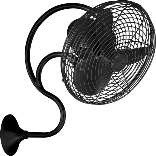 Matthews ME-BK Melody Ventilador de pared de metal con oscilación de 90 grados para interiores y exteriores, con oscilación de 90 grados, ideal para