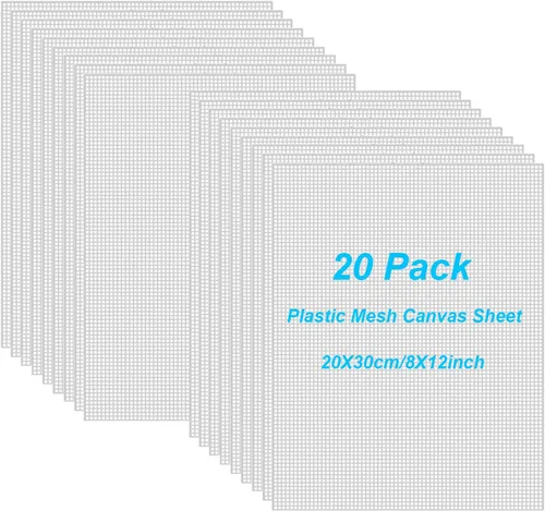 20 piezas de 7 hojas de lona de plástico, hoja de malla de plástico de 8 x 12 pulgadas para manualidades, lona de malla de ojos con 18 mallas para