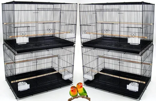 Lote de cuatro jaulas grandes de 30 pulgadas para pájaros canarios canarios, periquitos, cría de periquitos, con soporte rodante (negro, lote de 4