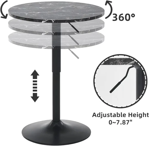 Vista 7 de Mesa redonda de bar de 23.6 pulgadas, mesa de barra de altura ajustable, parte superior de MDF con soporte y base de poste de metal, mesas de Negro
