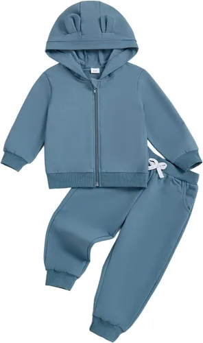 Vista 284 de Conjunto de ropa de otoño e invierno para bebé y niño, sudadera larga con capucha y pantalones para niños pequeños, 6, 12, 18, 24 meses, 2T Adorable