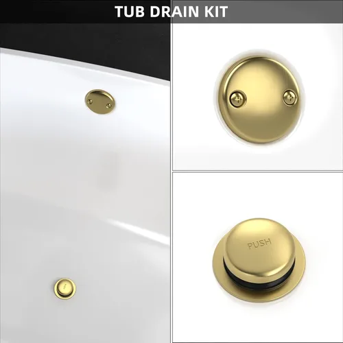 Vista 2 de Kit de drenaje de bañera completamente metálico con mecanismo basculante, placa frontal de desbordamiento de dos orificios y ensamblaje universal