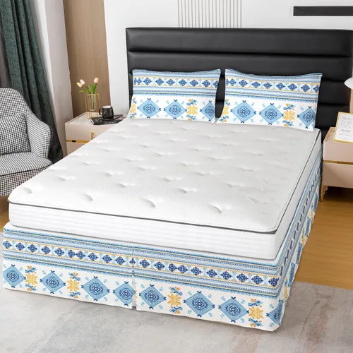 Falda de cama con estampado azteca, tamaño matrimonial, falda de cama geométrica abstracta de 3 piezas para niños, niñas, adultos, decoración de