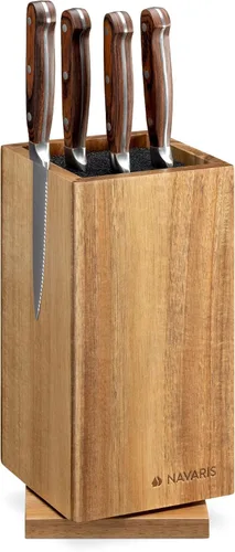 Vista 8 de Navaris Bloque de cuchillos de cocina de bambú, soporte magnético para cuchillos de cerdas giratorias, soporte de almacenamiento universal