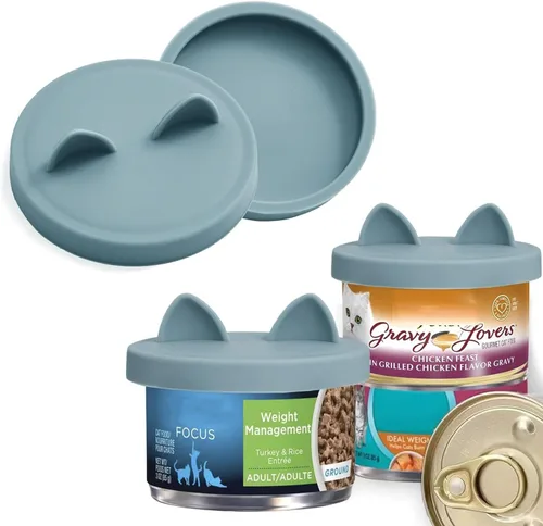 Vista 11 de OHMO Paquete de 2 Tapas para Latas de Comida para Gatos, Tamaño Pequeño (3 oz) Tapas de Silicona para Latas de Comida para Mascotas de 3 oz, Verde