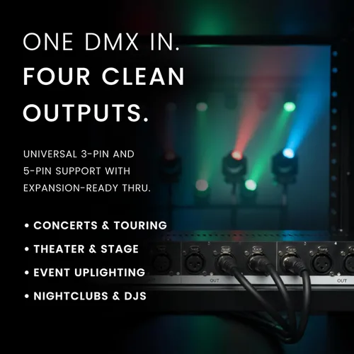 Vista 6 de CHAUVET DJ Data Stream 4 Divisor óptico universal DMX-512 con 4 salidas de entrada única, color negro