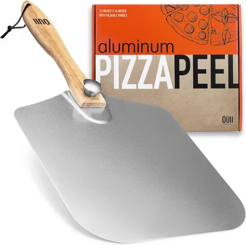 Vista 9 de Pala de Pizza Perforada de 12 x 14 Pulgadas. - Espátula de Metal de Aluminio para Parrilla con Mango Plegable. Accesorios y Herramientas para Horno