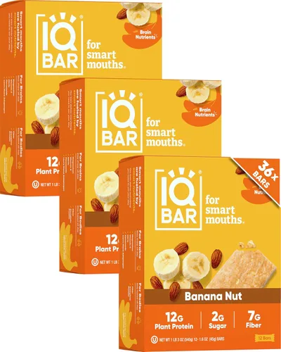 Vista 7 de IQBAR - Barras de proteínas para el cerebro y el cuerpo a base de plantas - Chips de mantequilla de almendra - 12 unidades - Keto, veganas, bajas