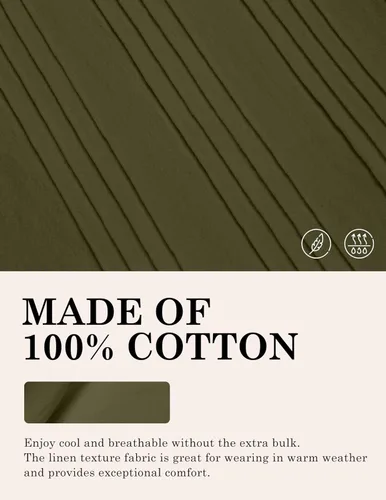 Vista 4 de COOFANDY Camisas de lino de algodón para hombre, ajuste relajado, manga corta, camisa con botones, plisada, guayabera