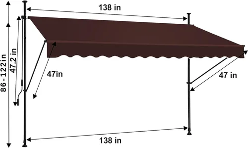 Vista 5 de Toldo retráctil manual, 138 pulgadas, sin tornillos, para exteriores, cubierta de pérgola ajustable con protección UV, toldo de exterior 100%