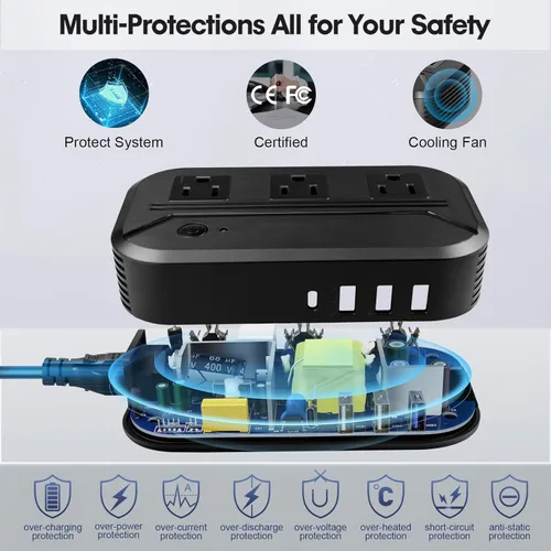 Vista 5 de Convertidor de voltaje de 2300 W de potencia reductor de 220 V a 110 V Adaptador de viaje universal Convertidor de corriente Transformador