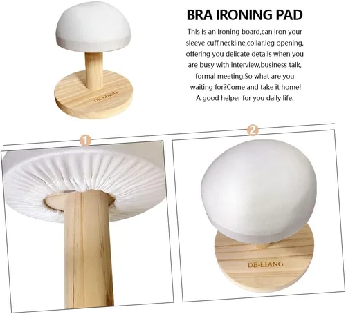 Vista 4 de Bra - Tabla de planchar de madera, mini taburete de almohada de manga acolchada de hierro con base redonda para mesa pequeña, almohadilla
