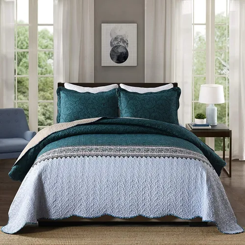 Vista 51 de Travan Juego de Edredón de 3 Piezas Colcha Acolchada Ligera Juego de Cubrecama Reversible con Estampado Floral Juego de Ropa de Cama Acolchada