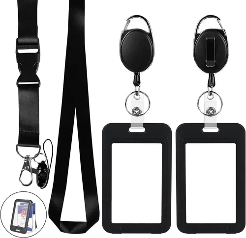 Vista 9 de Soporte retráctil para tarjetas de identificación con cordón separable, carrete de credencial resistente, llavero desmontable, soporte para tarjetas