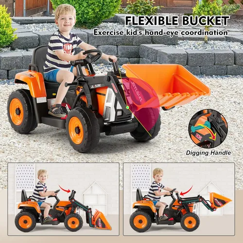 Vista 3 de JOYLDIAS Excavadora de 12 V con control remoto de 2.4 GHz, vehículo eléctrico de construcción para niños con 3 velocidades, Bluetooth, conector