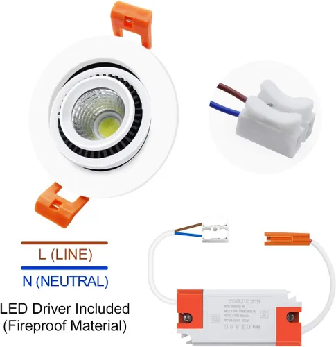 Vista 3 de YGS-Tech Gimbal LED de globo ocular de 2 pulgadas, iluminación empotrable regulable, 3 W (equivalente a halógeno de 35 W) foco ajustable, 2700 K