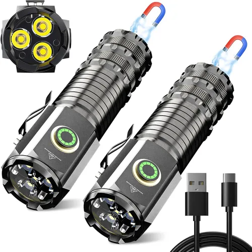 Vista 9 de Wind&Moon Linterna Mini de Altos Lúmenes Recargable, Linternas de Bolsillo Súper Brillantes, Luz Táctica EDC con Magnética, 5 Modos, USB-C, Compacta