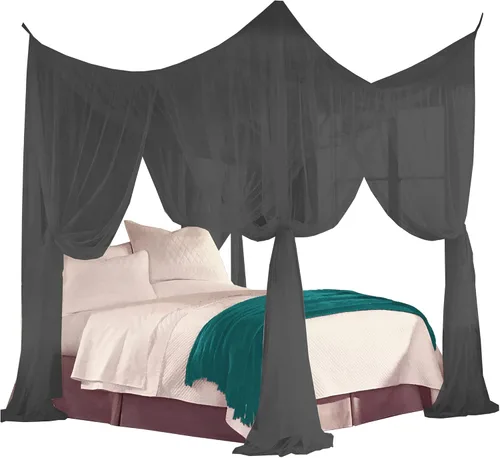 Just Relax Juego de toldo de red decorativo elegante con cuatro postes de esquina, se adapta a tamaños matrimonial, Queen y King, se puede utilizar